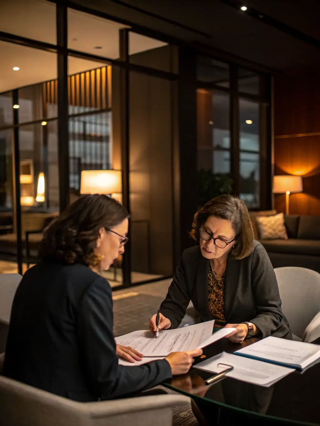 A business coach is providing one-on-one financial advice to a small business owner, reviewing investment options and planning for the future, showing personalized support.
